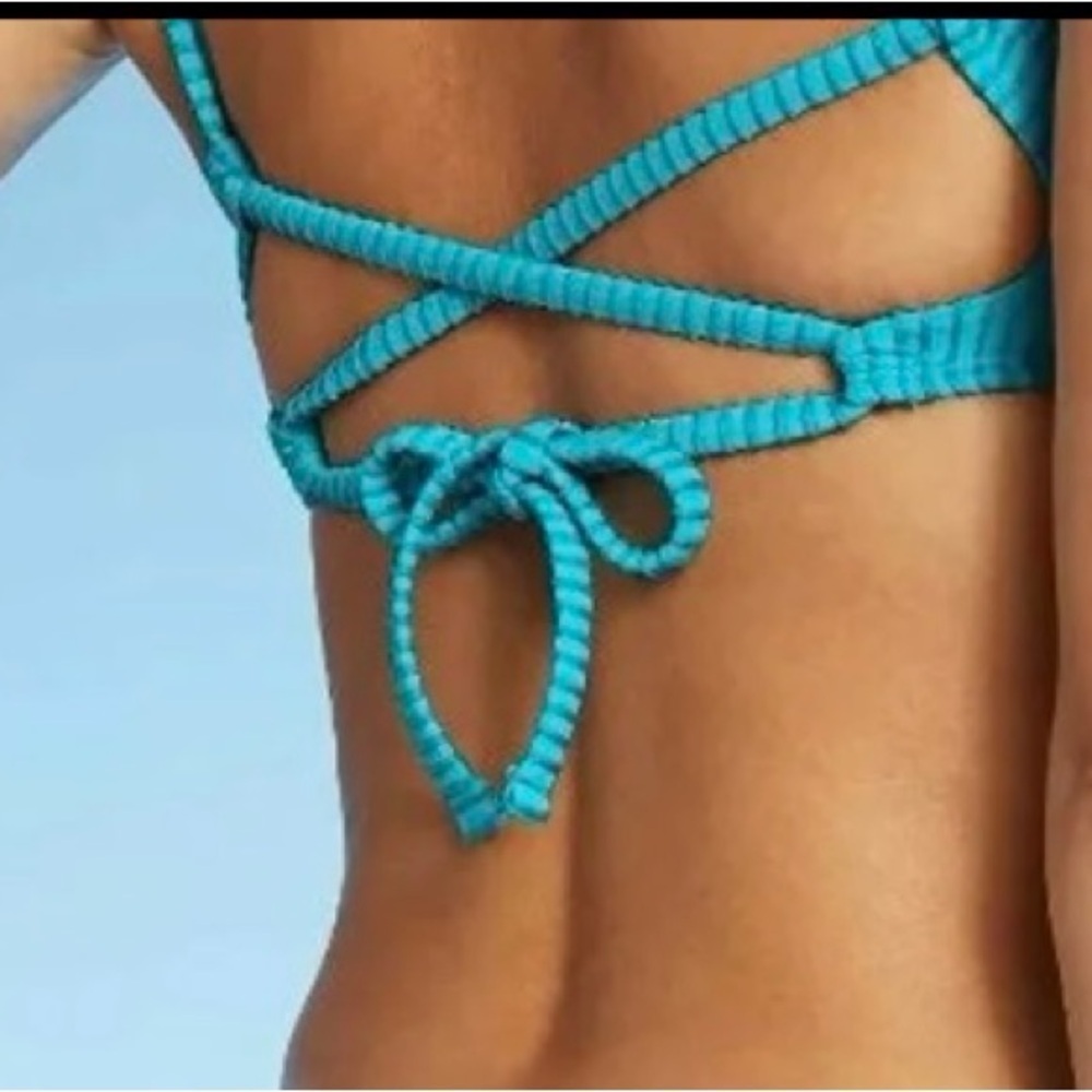 NWT Women's Blue Ribbed Bralette - Picture 4 of 7